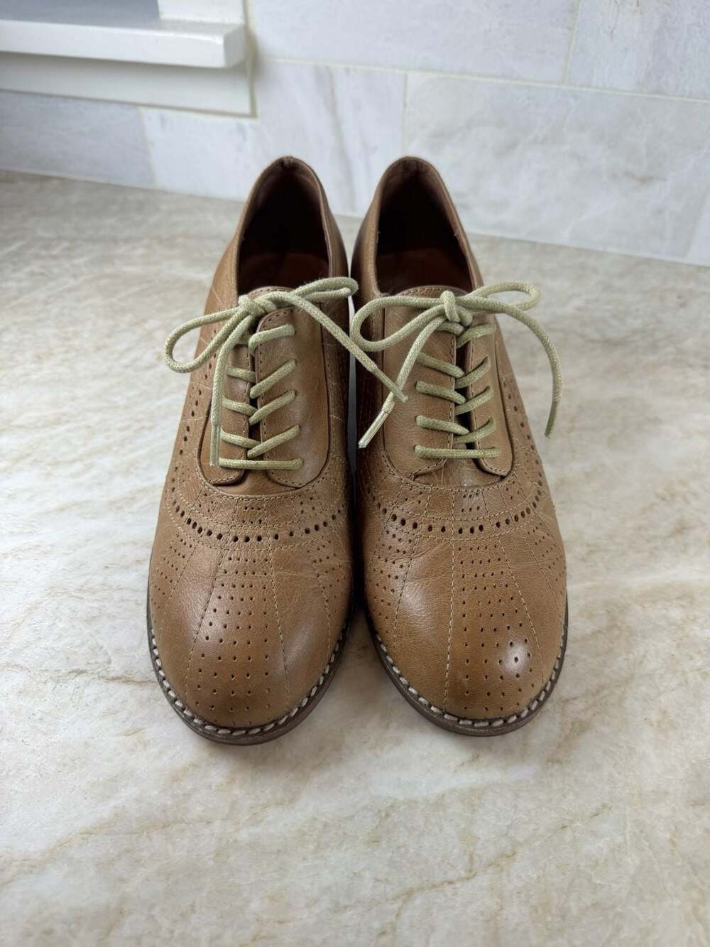 Jeffrey Campbell Ibiza Last Brown Leather Brogue Oxford Block Heels Size 8 - Picture 12 of 16